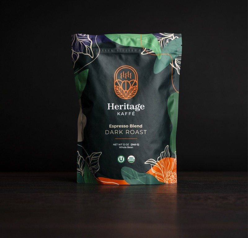 Heritage Kaffé, Robusta Whole Bean, Espresso Dark Roast, Organic, Kosher 12oz gallery