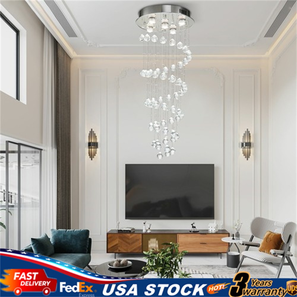 Modern Luxury Crystal LED Chandelier Rain Drop Spiral Ceiling Light Pendant Lamp gallery