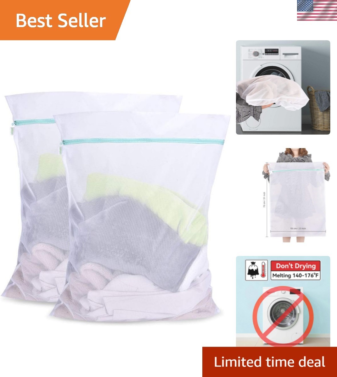 Mesh Laundry Bag for Delicates 2 Pack Garment Wash Bag 24 x 32 inch Zippered ... gallery