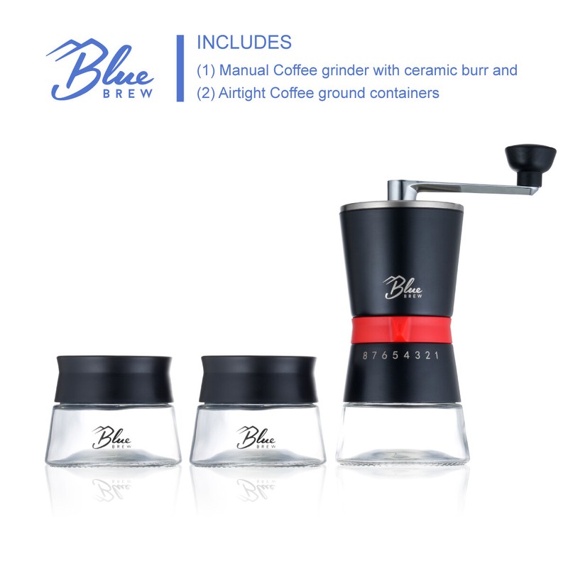 BLUE BREW 15 Settings Artisan Coffee Grinder Conical Ceramic Burr and Glass Jars gallery