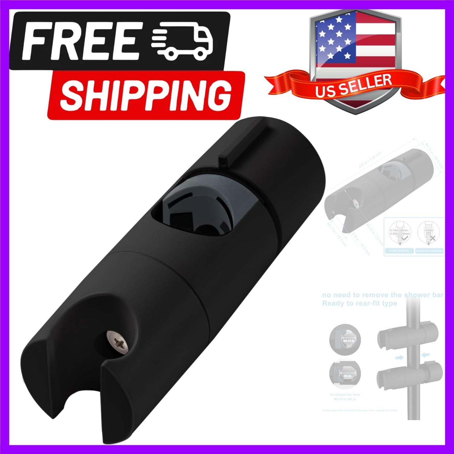 Shower Head Holder for Slide Bar Adjustable 0.75-1.00 in19-25mm O.D, Adjustab... gallery
