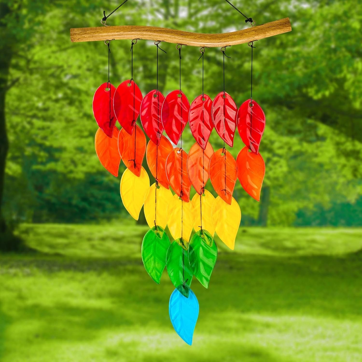 27.5in Long Glass Wind Chime Multicoloured Leaf Windchime Garden Art Home Decor gallery