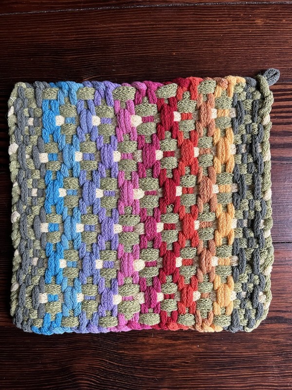 Handmade Woven Loomed Potholder Hot Pad Trivet Spring Décor Cotton Flowers Loom gallery