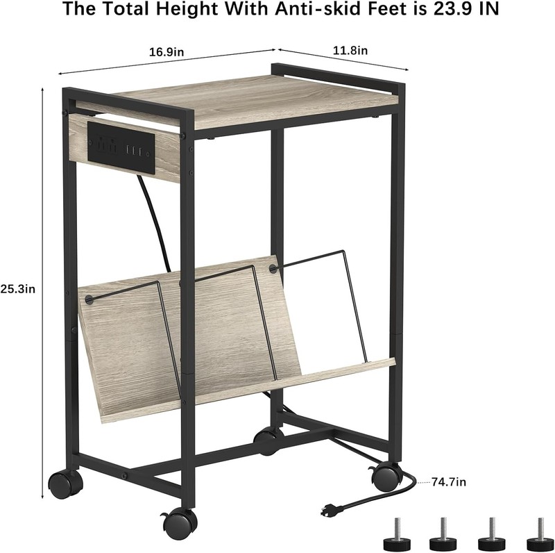 2-Tier Mobile Printer Cart Printer Shelf Charging Station Rolling Printer Table gallery
