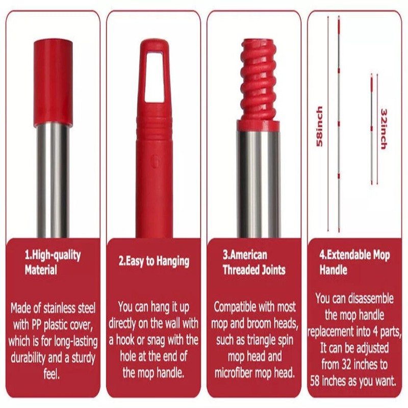 Spin Mop Pole Handle Replacement 4-Section For O-Cedar EasyWring gallery