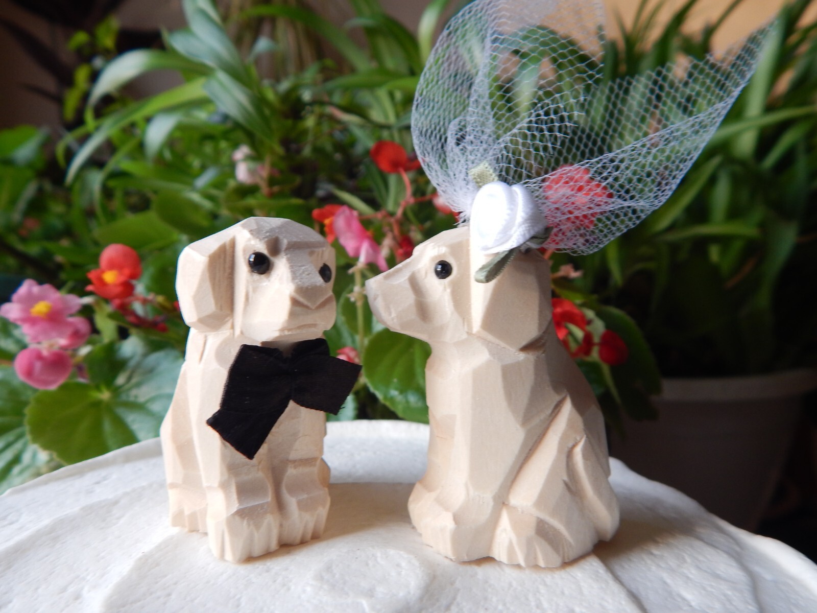 Unpainted Dogs Cake Topper Bride Groom Love Wedding Engagement Wood Statue gallery