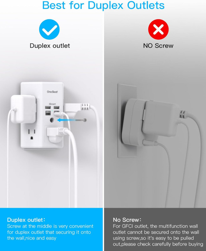 5 Outlet Extender Surge Protector Multi Plug Wall Adapter USB Charger Ports with gallery