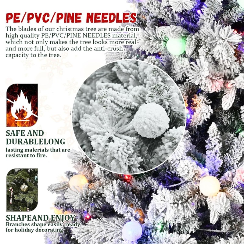 8 ft Prelit Snow Flocked Artificial Christmas Tree with White & Multicolor Light gallery