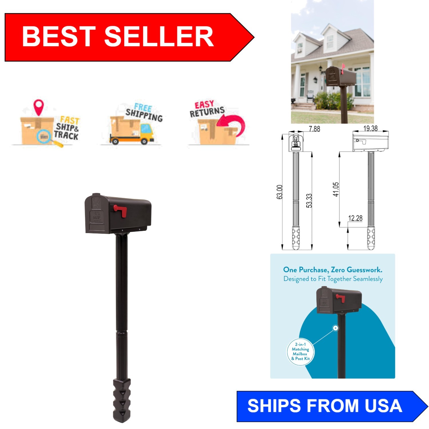 Charming Harrison Mailbox & Post Kit - Easy Assembly, Long-Lasting Quality gallery
