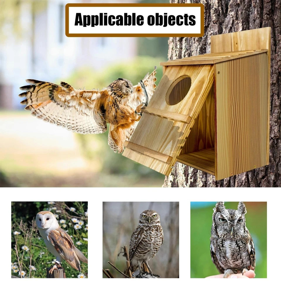Large Wooden Owl Nesting Box with Circular Opening Cedar Outdoor Bird House gallery