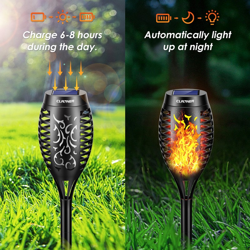 12pcs Solar Torch Lights with Flickering Flames - Waterproof Outdoor Garden Lamp gallery