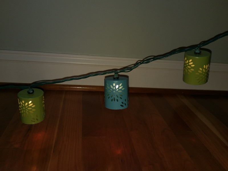 Teal Green Blue String Light Set Strand 10 Metal Cylinder Can Die Cut Out Flower gallery