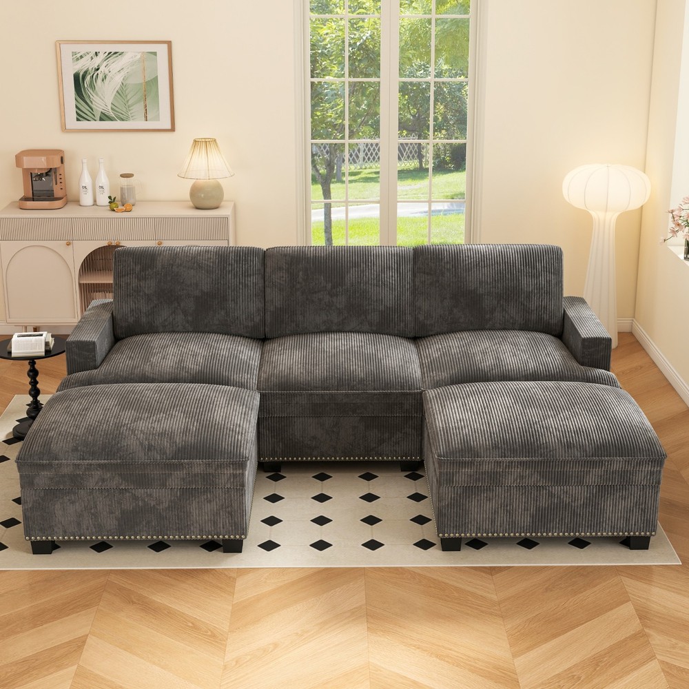 Canmov Cloud Modular Sectional Sofa with Movable Ottoman, Gray Convertible Couch