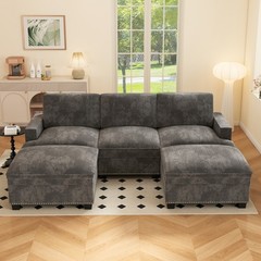 Canmov Cloud Modular Sectional Sofa with Movable Ottoman, Gray Convertible Couch