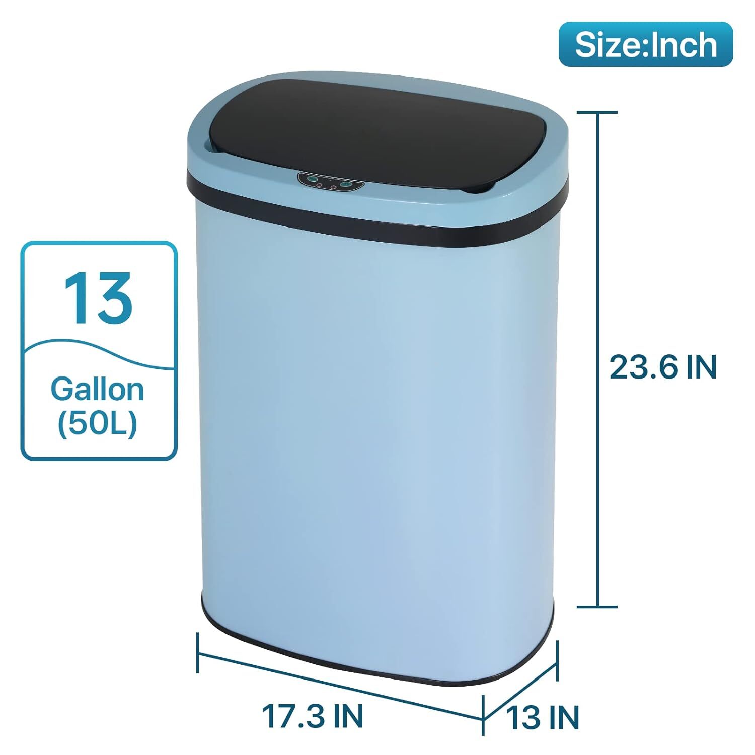 13 Gal/ 50 Liter Stainless Kitchen Trash Can w/ Lid Automatic Sensor Touch Blue gallery