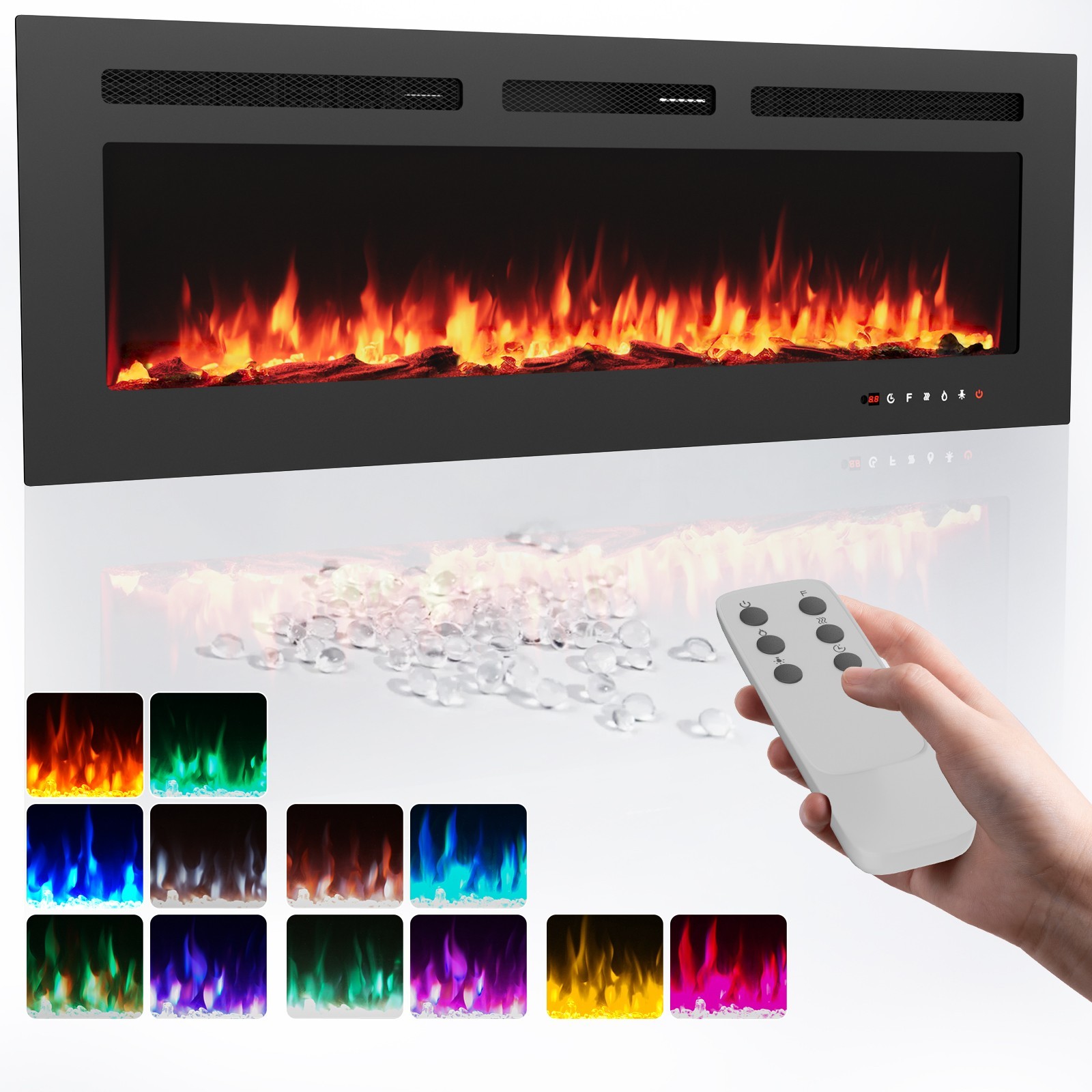 50" Electric Fireplace Recessed insert or Wall Mounted Standing Electric Heater gallery
