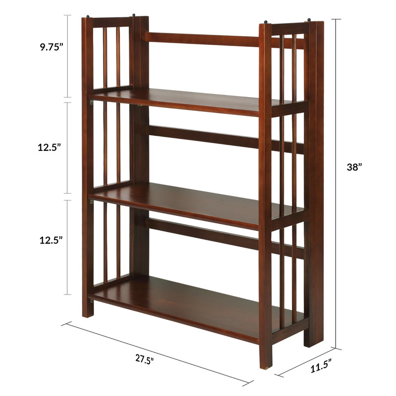 3-Shelf Folding Stackable Bookcase 27.5" Wide, Walnut, 38 in H, new gallery