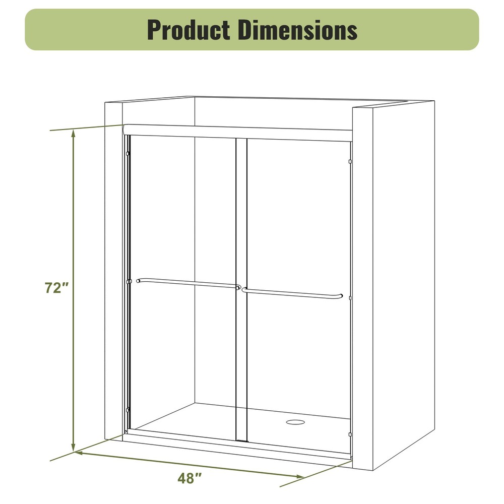 ELEGANT Double Handle Semi-Frameless Sliding Shower Door 1/4 in. Tempered Glass