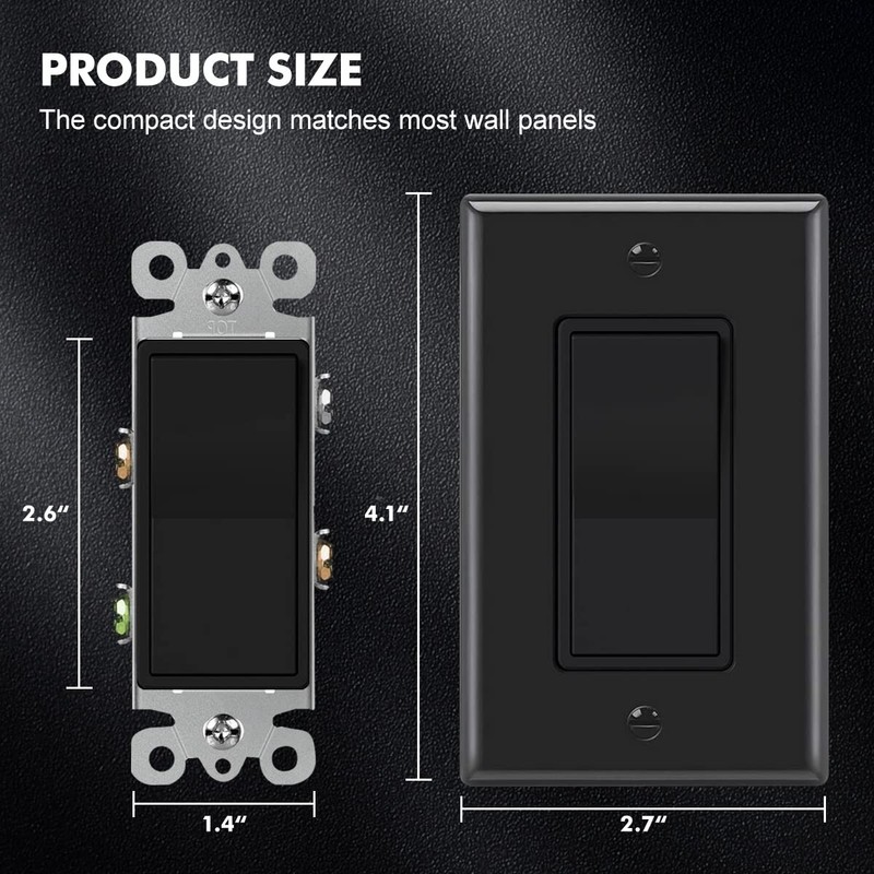 10 Pack Decora Light Switch Black, Single Pole Paddle Rocker,15A 120V/277V gallery