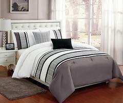 5 PC Grey, White & Black Comforter Set w/ Burnout Lace Design, Full Queen King