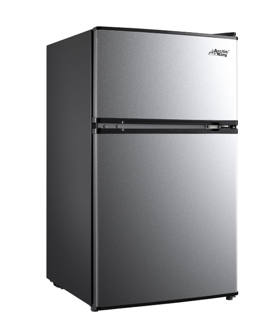 3.2 Cu ft Two Door Mini Fridge with Freezer, Stainless Steel, Energy Efficient gallery
