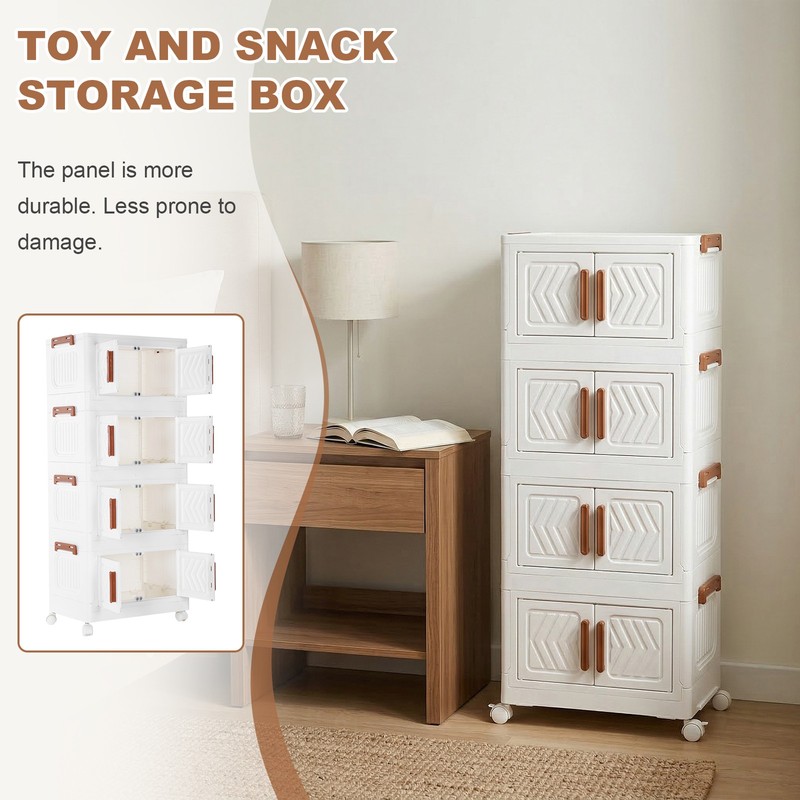 4 Tier Folding Storage Cabinet Stackable Boxes with Magnetic Doors & Wheels US gallery