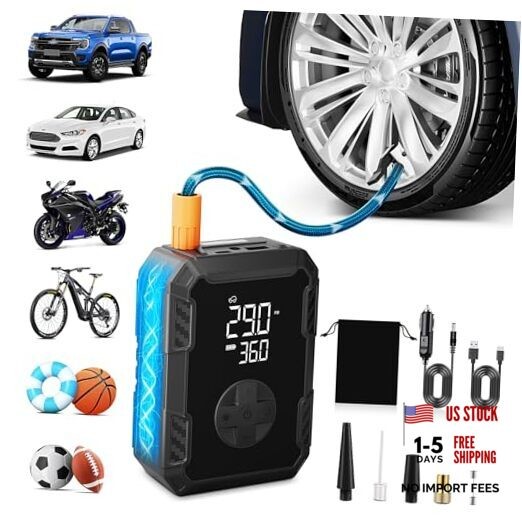 Tire Inflator Portable Air Compressor – Dual Power & Digital Display Black gallery