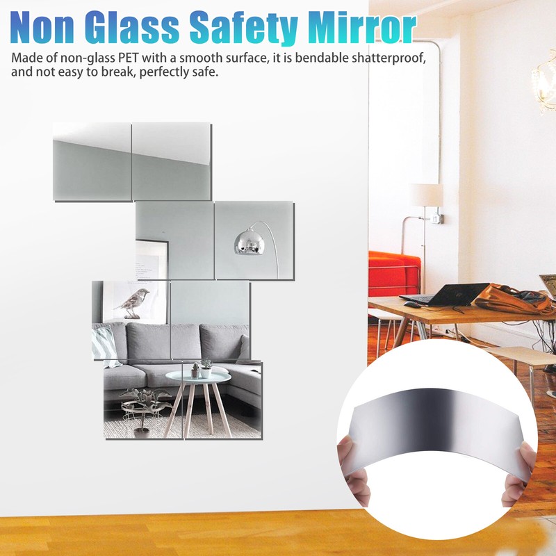 12Pcs 2-Size Self Adhesive Mirror Sheets Reflective Wall Sticker Film Home Decor gallery