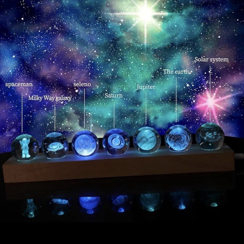 3D LED Night Light Crystal Solar System Crystal Ball Planets Astronomy Gift gallery