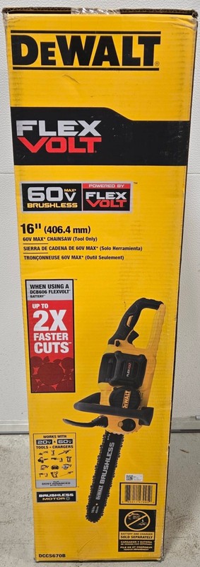 Dewalt DCCS670B 16in. Brushless Cordless Battery Powered Chainsaw (Tool Only) FL gallery