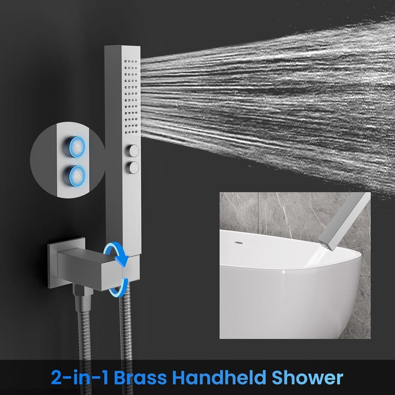 12" Ceiling Mount Rainfall Shower System Faucet Set with 2 Rain Shower Heads gallery