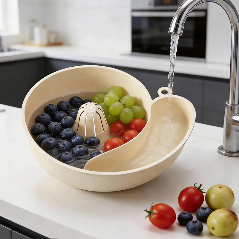 Spin Shape Automatic Vegetable Washing Household Fruit Drain Basket Reusable Kit gallery