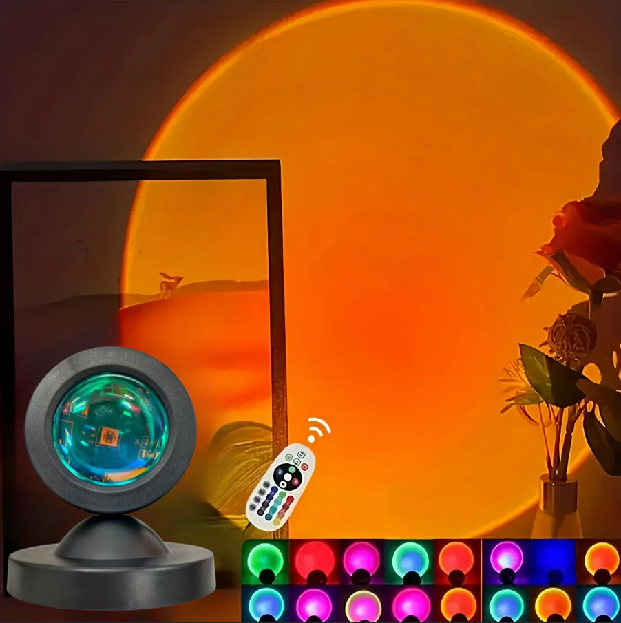 1pc 16 Color Sunset Projection Lamp USB Remote Dynamic LED Light - Dynamic Color gallery