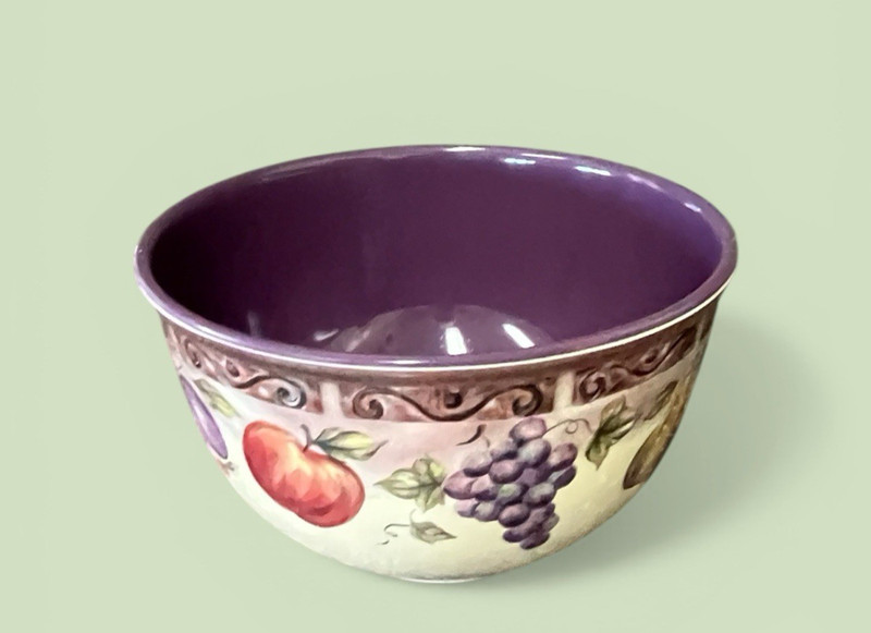 JC Penny Home Collection Multi Fruit Purple Melamine Large Salad Serving Bowl gallery