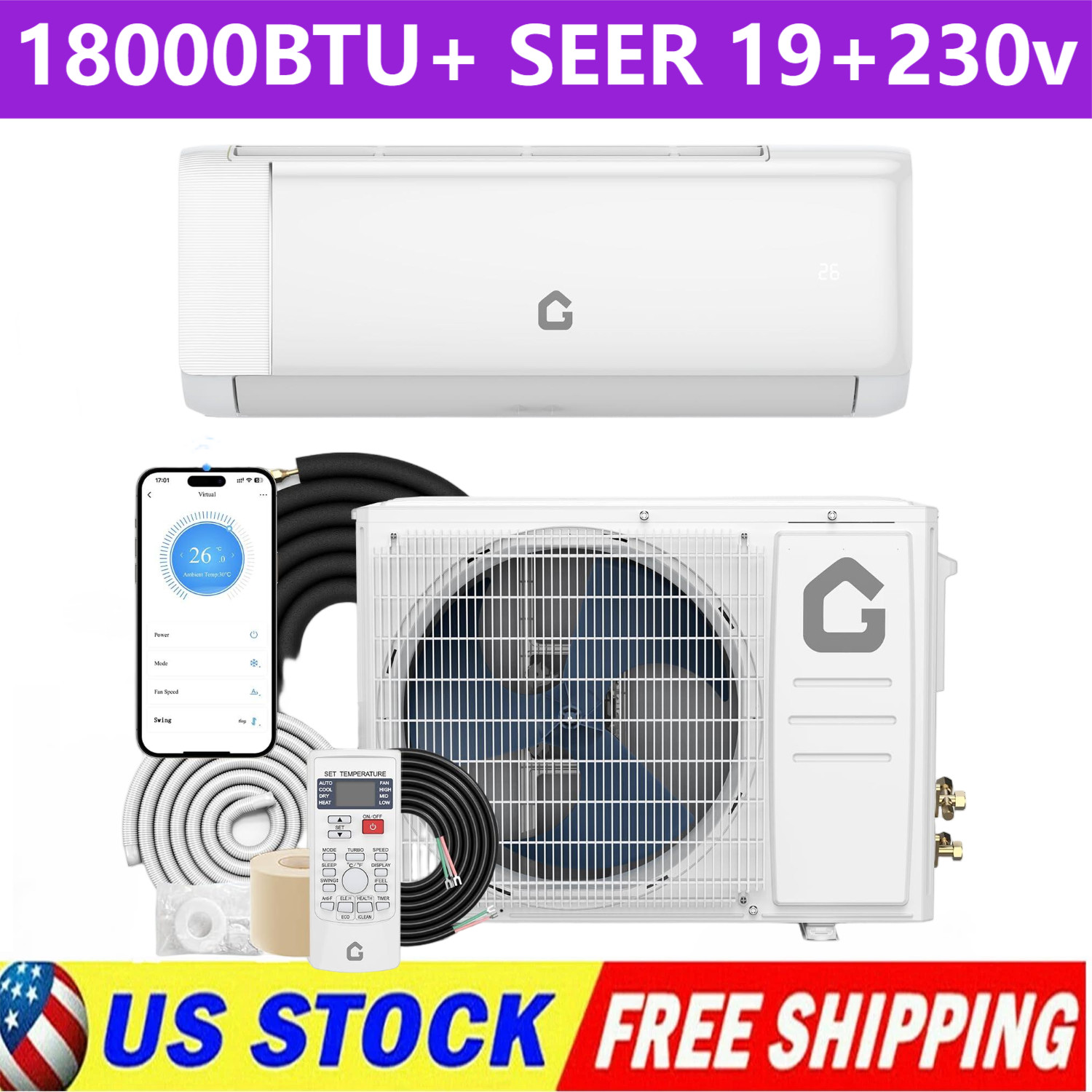 🚩18,000 BTU 230V Mini-Split Air Conditioner & Heat Pump 19 SEER Inverter Ductle gallery