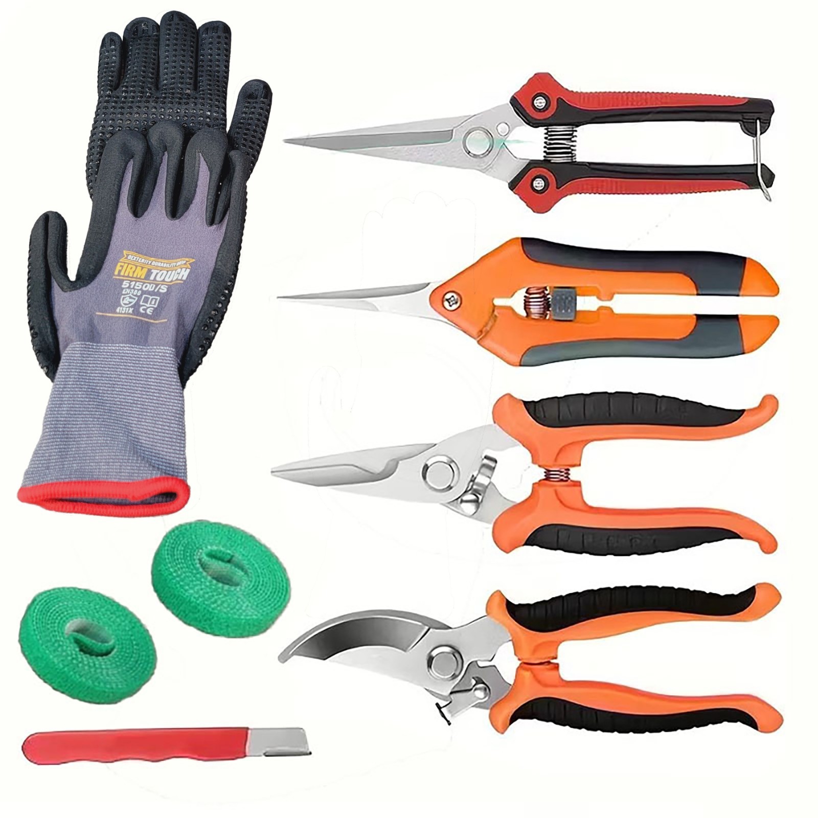 8 Pcs Garden Set. 4 Trimming Scissors, Sharpener, Gloves (S), 2 Plant Tie Rolls gallery