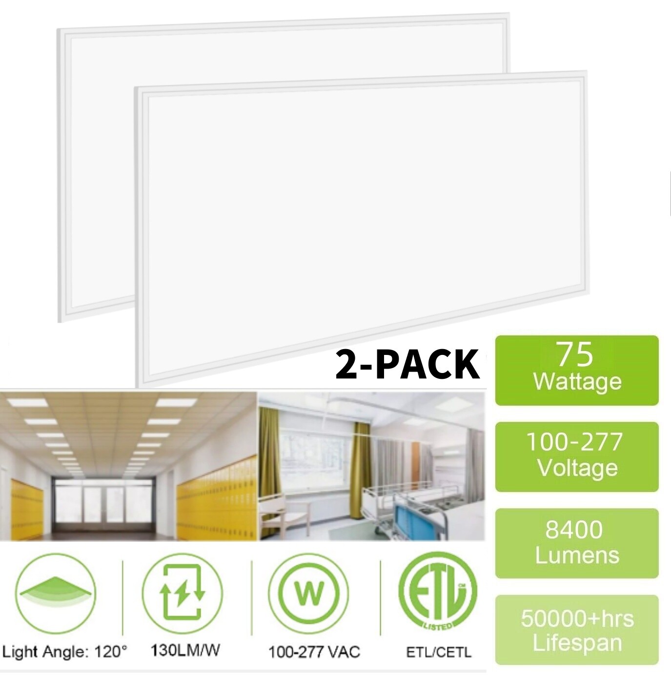 4-Pack - 36-Pack 2x4 LED Flat Panel Light Drop Ceiling, 0-10V Dimmable, 100-277V gallery