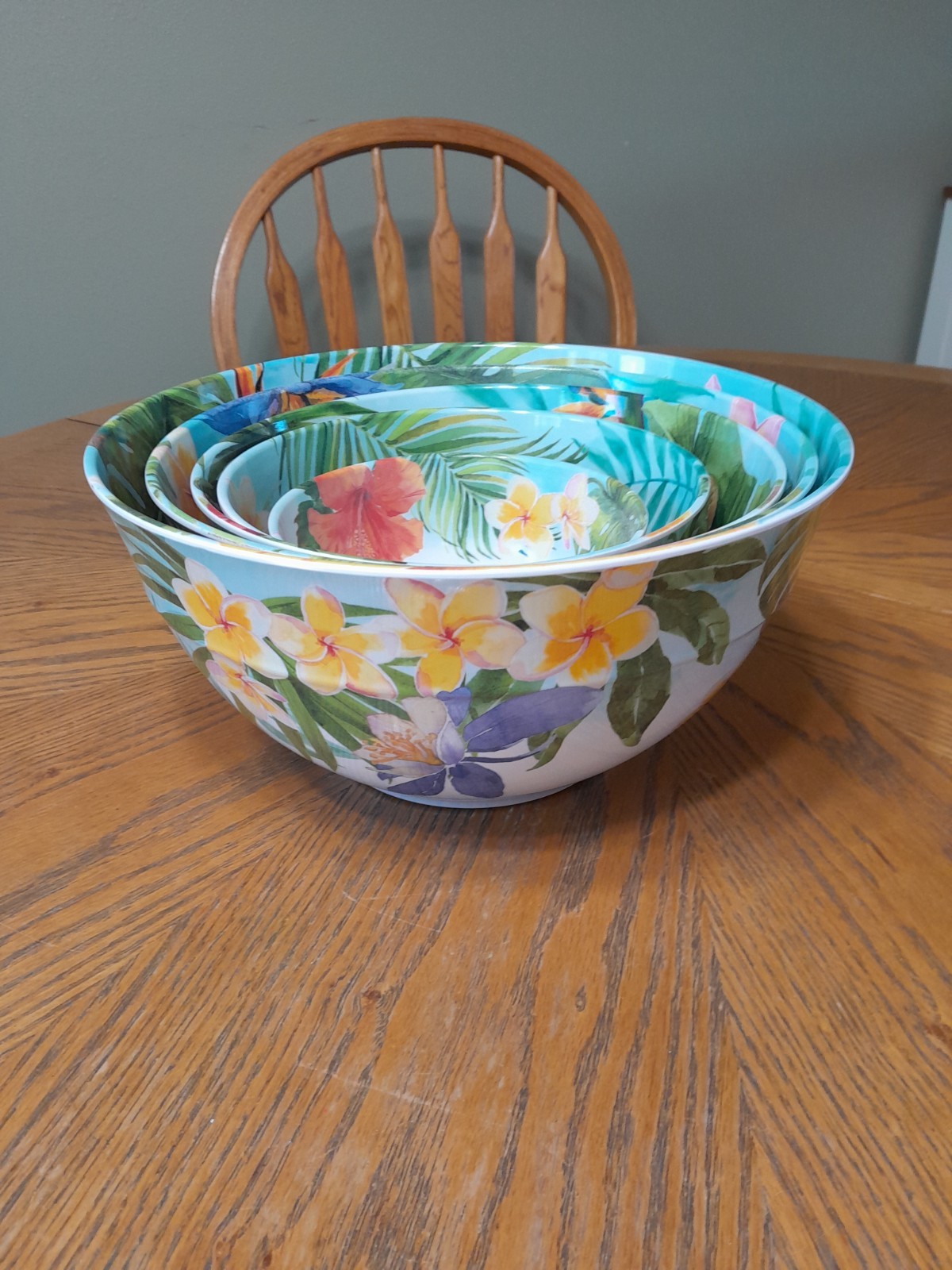 5 Piece Melamine Nesting Bowl Set ~ Tropical Flowers Leaves Graduating Sizes Nic gallery