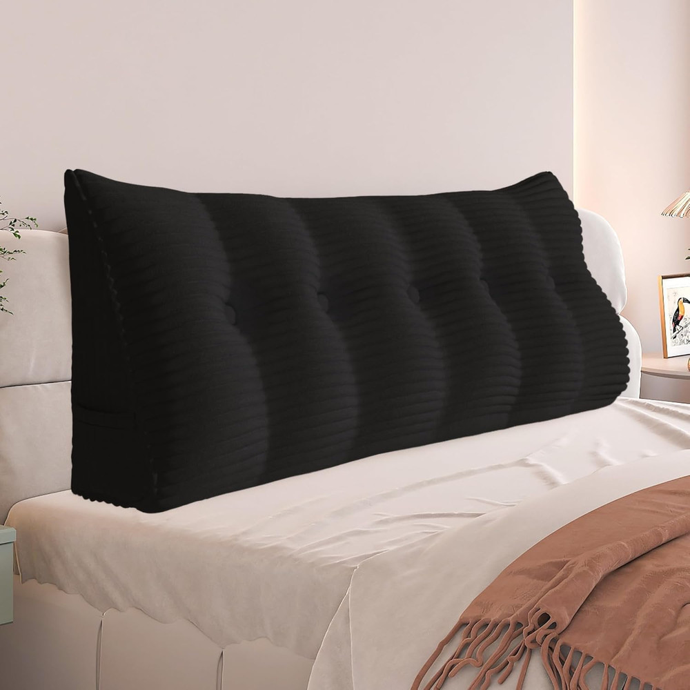 Queen Headboard Wedge Pillow - Removable Corduroy Cover for Reading & Relaxing