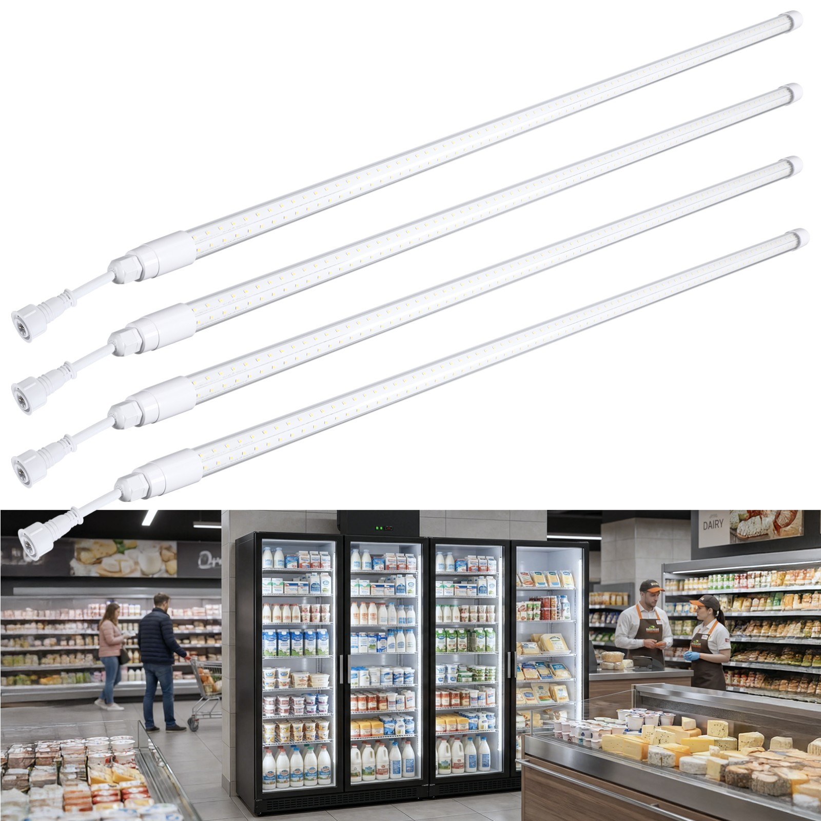 4 Pack 4FT 18W LED Freezer Tube Lights, Commercial Refrigerator Cooler Light gallery