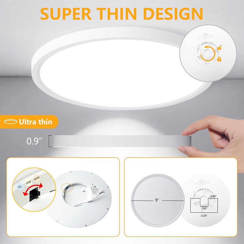 4 Pack 9 Inch LED Flush Mount Ceiling Light 18W 3CCT Round Panel gallery