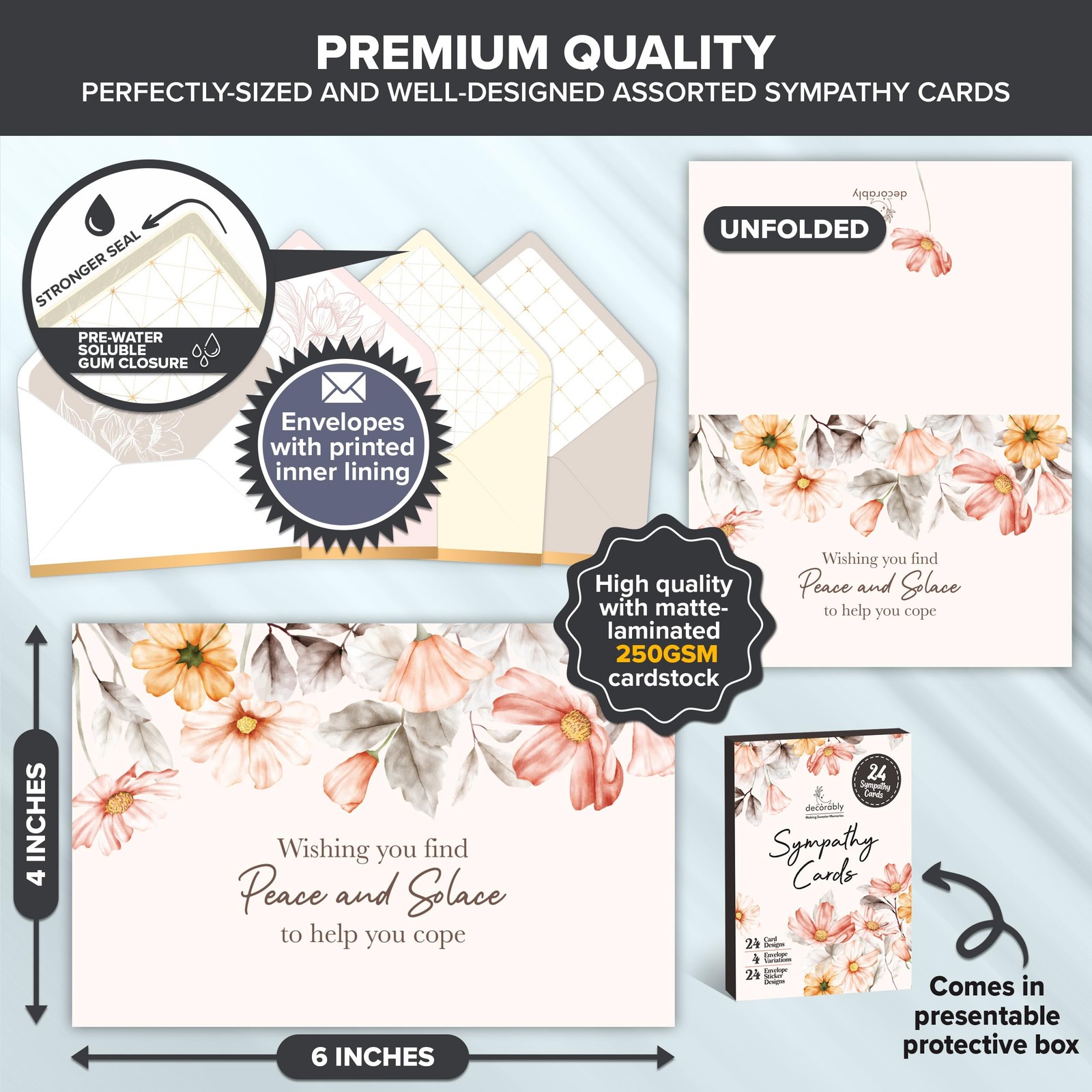 Decorably 24 Pack 6x4in Assorted Sympathy Cards with 6x4 inches, gallery
