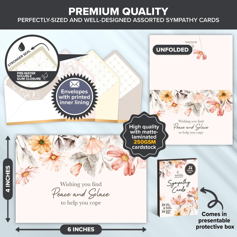 Decorably 24 Pack 6x4in Assorted Sympathy Cards with 6x4 inches, gallery