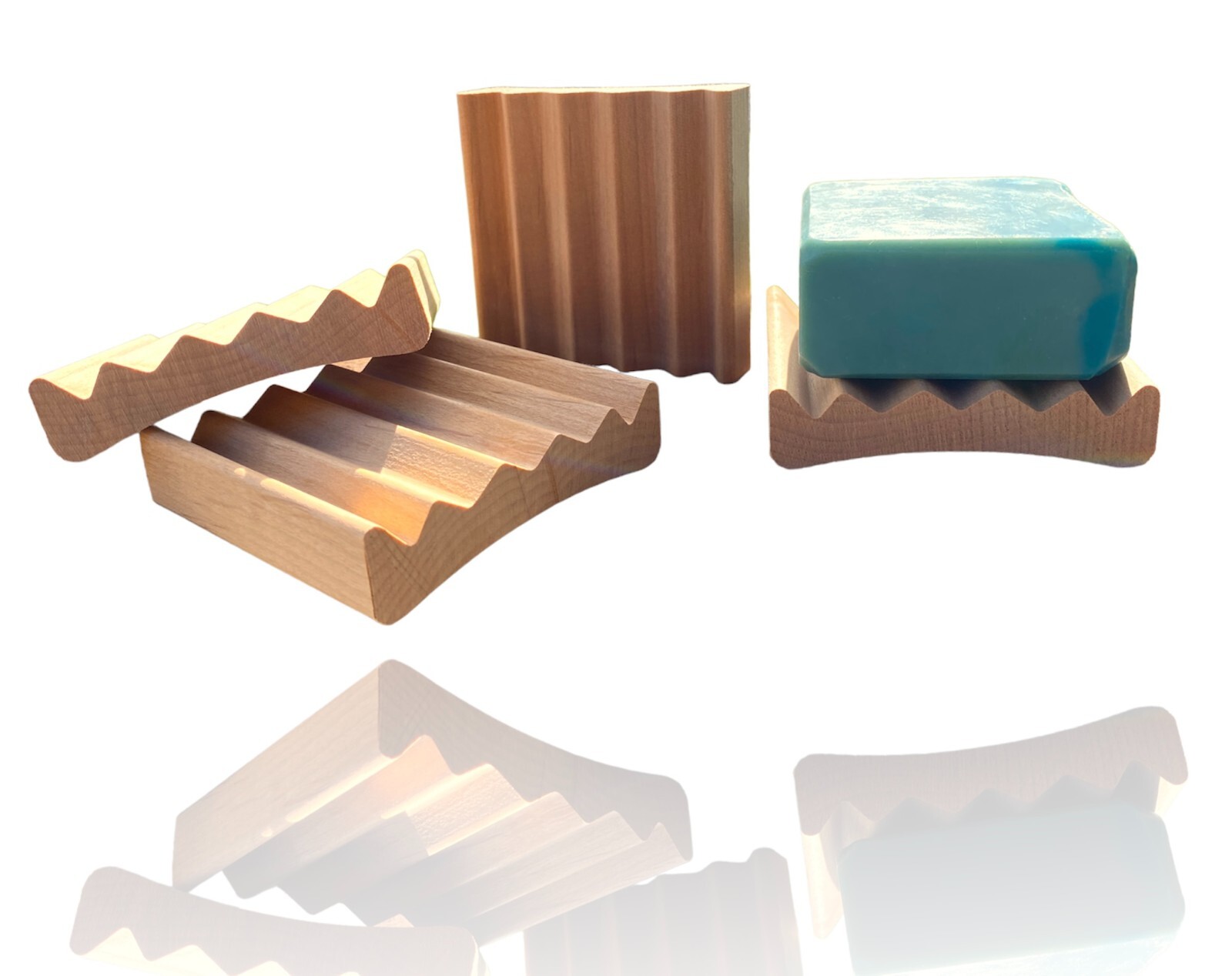 2 Luxurious solid red alder wood soap dishes - handmade in the USA - 3" x 3" gallery