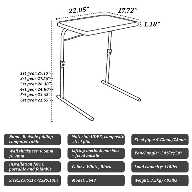 Portable & Foldable Comfortable Adjustable TV Tray Table Stand + Cup Holder gallery