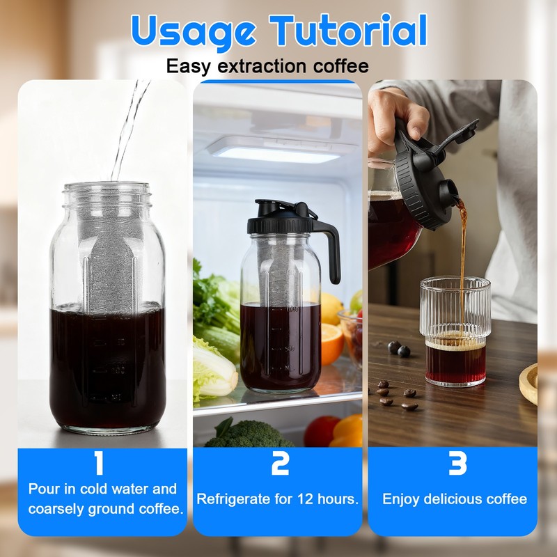 64oz Cold Brew Coffee Maker Iced Coffee Maker Mason Jar w/Stainless Steel Filter gallery