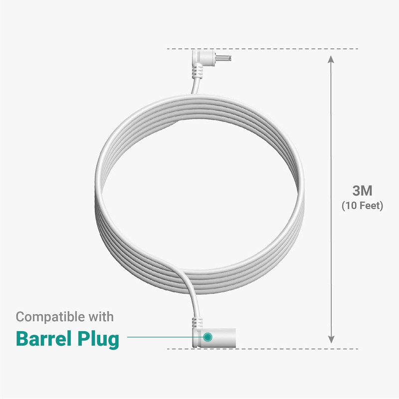10 Ft. Barrel Plug Extension Cable - Compatible with Ring Solar Panel and Super gallery