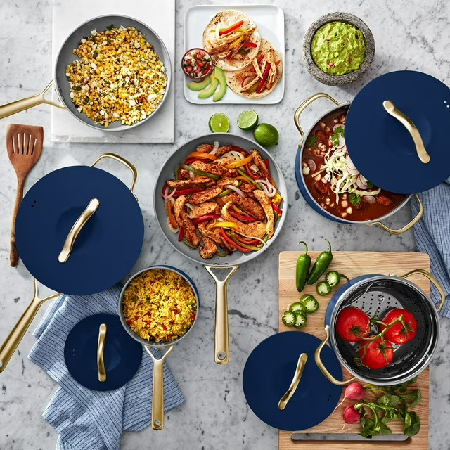 Member's Mark 11-Piece Modern Ceramic Cookware Set - Navy gallery