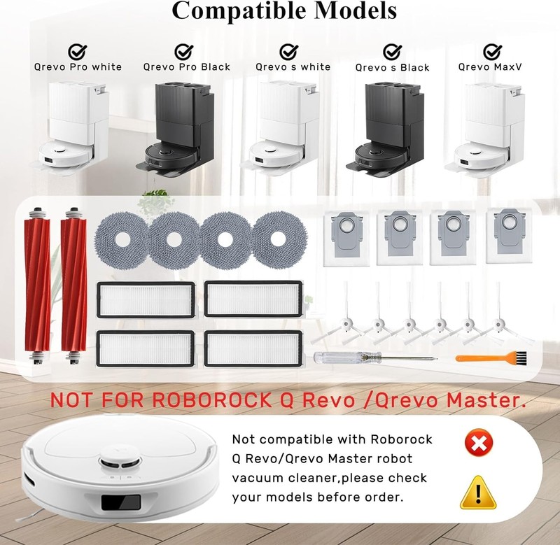 22-Piece Accessories Kit for Roborock Qrevo S/Plus/Pro/MaxV - Easy Replacement gallery