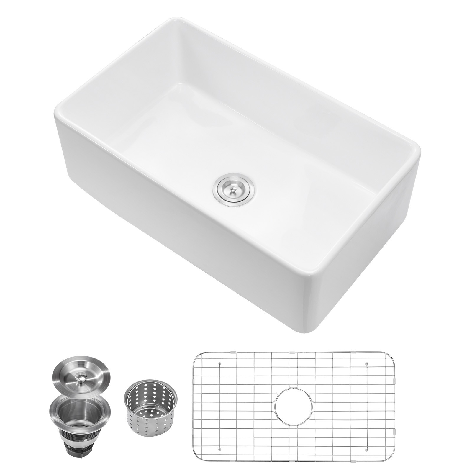 33.5x20 in Farmhouse Sink Undermount Kitchen Single Bowl Basin Fireclay White gallery